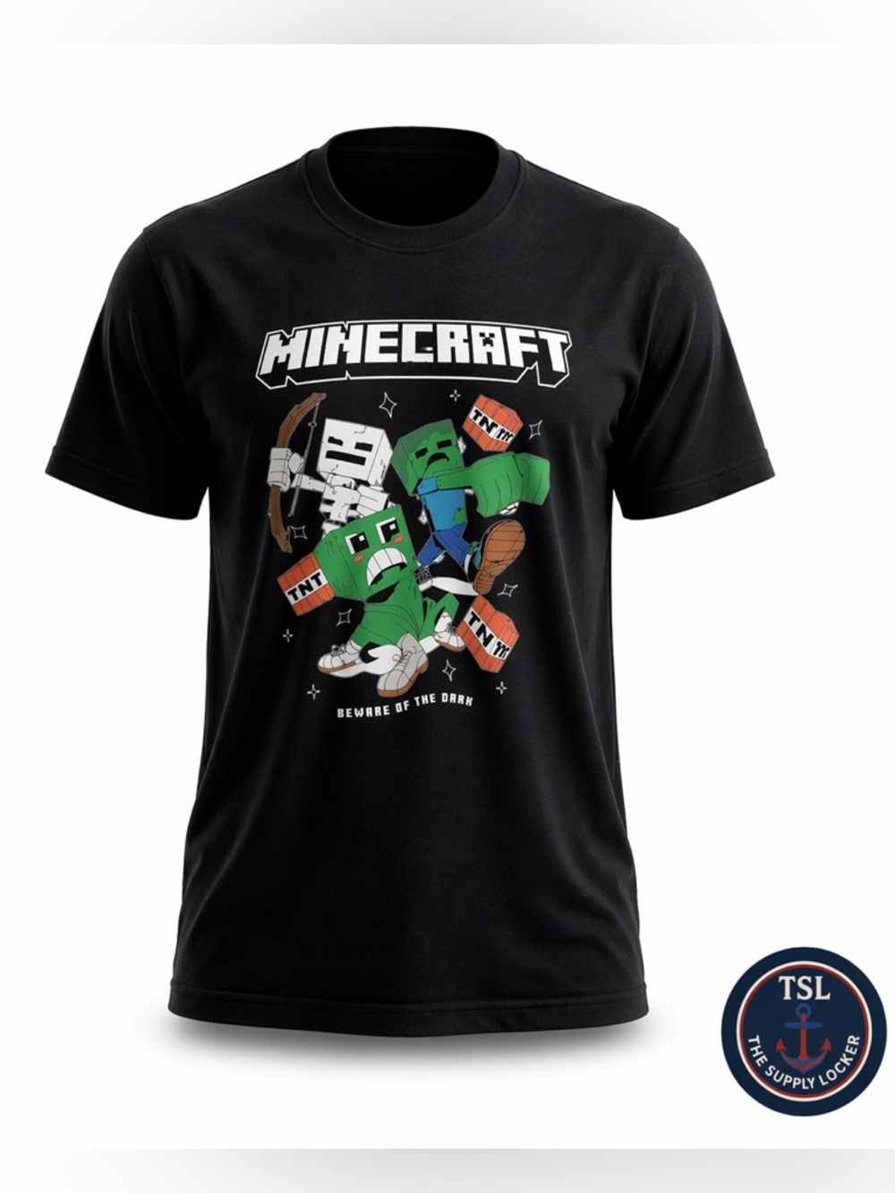 Minecraft Beware of the Dark Graphic T-Shirt Black Est Adult Large